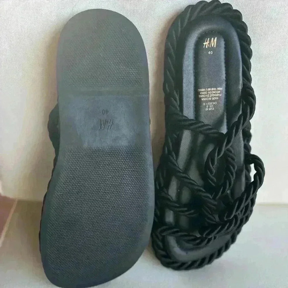 like new! Black rope sandals H&M size 9 sailor 50s 70s boho - Picture 3 of 7